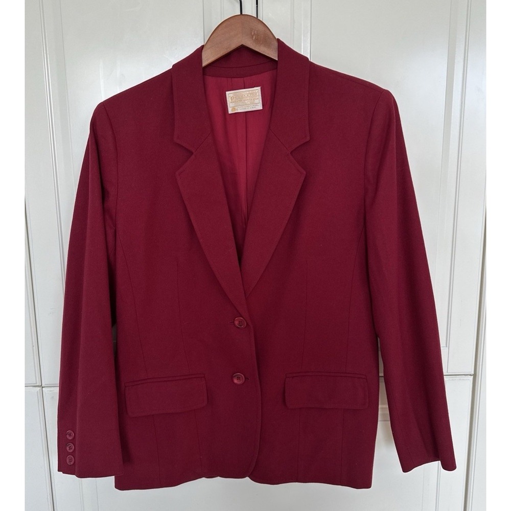 Pendleton Vintage 2 Button Red Holiday Wool Career Casual Blazer Size 10